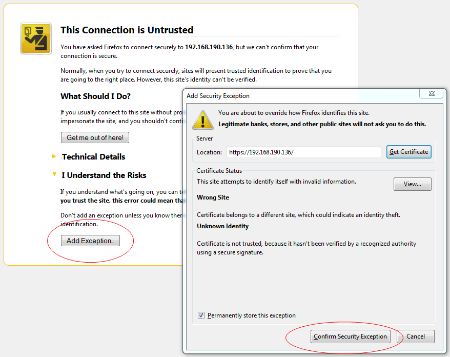 SSL certificate exception